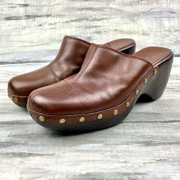 Brown Leather Clogs Cherokee “Blanche” Y2K Chunky Studded Slip-On Mules 6M - Picture 2 of 15